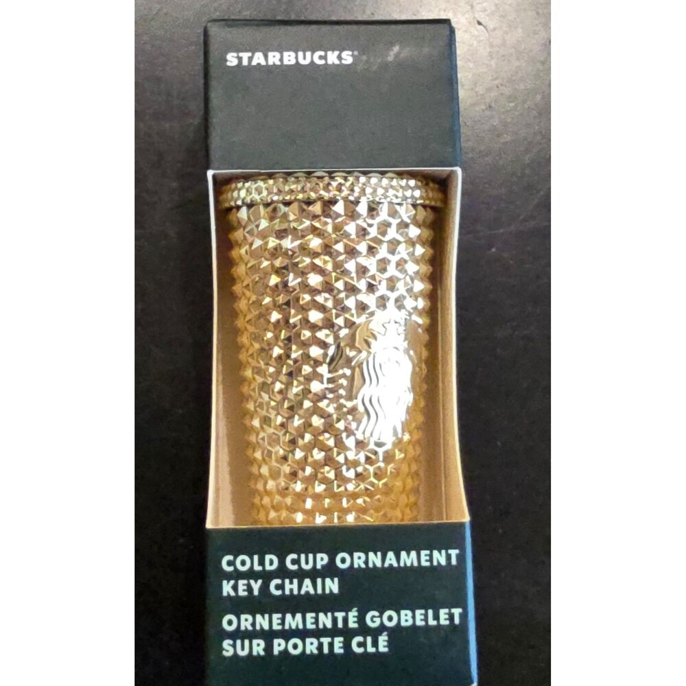 Starbucks Golden Icy Studded Cold Cup Ornament/ Keychain NIB